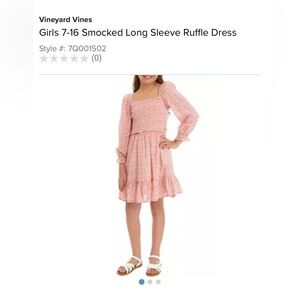 Vineyard Vines Girls Smocked Long Sleeve Pink Floral Ruffle Dress, Large (14)